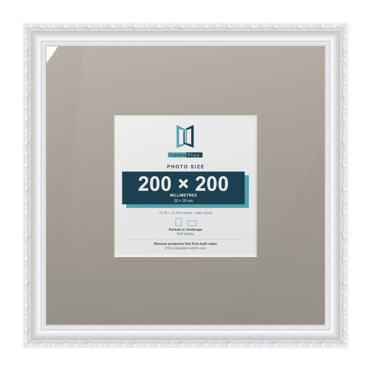 Louis Range White Picture, Photo & Poster Frame with Dawn Grey Mount - 40x40cm Frame for 20x20cm Photo, White
