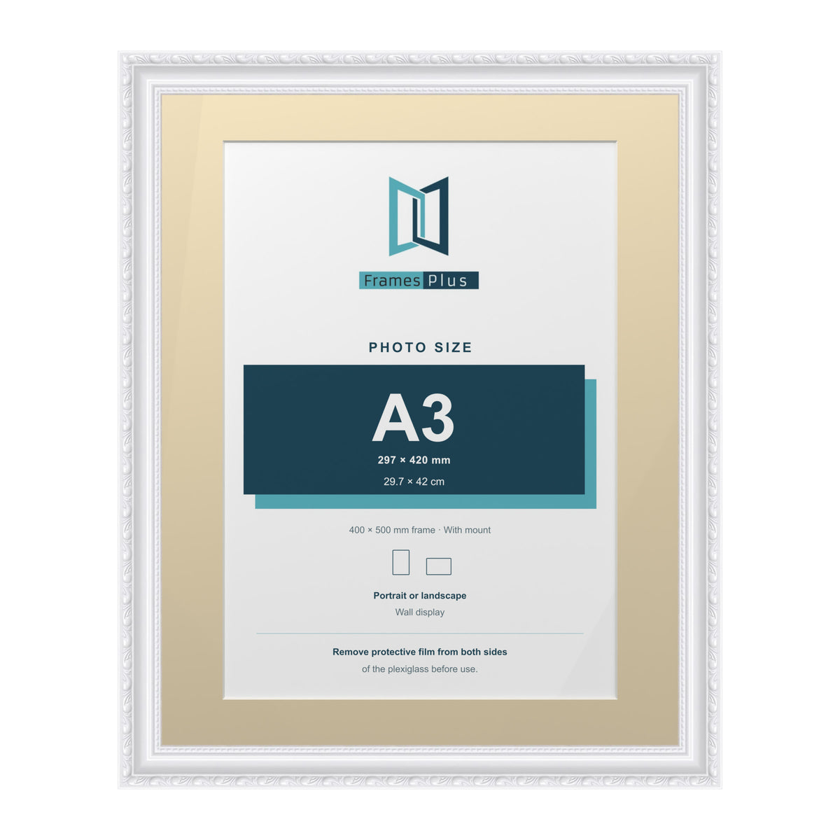 Louis Range White Picture, Photo & Poster Frame with Ivory Mount - 50x40cm Frame for A3 Photo, White