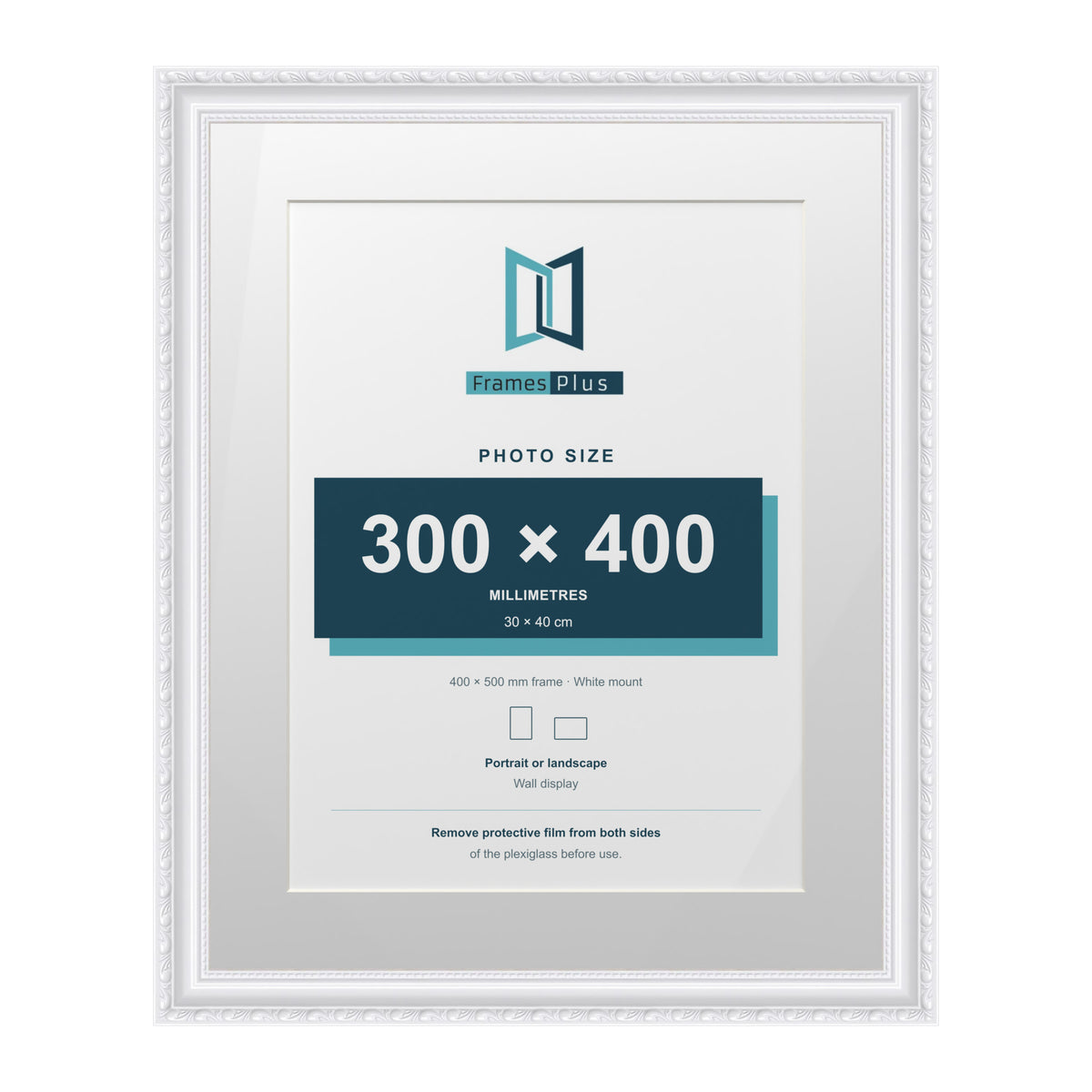 Louis Range White Picture, Photo & Poster Frame with White Mount - 50x40cm Frame for 40x30cm Photo, White