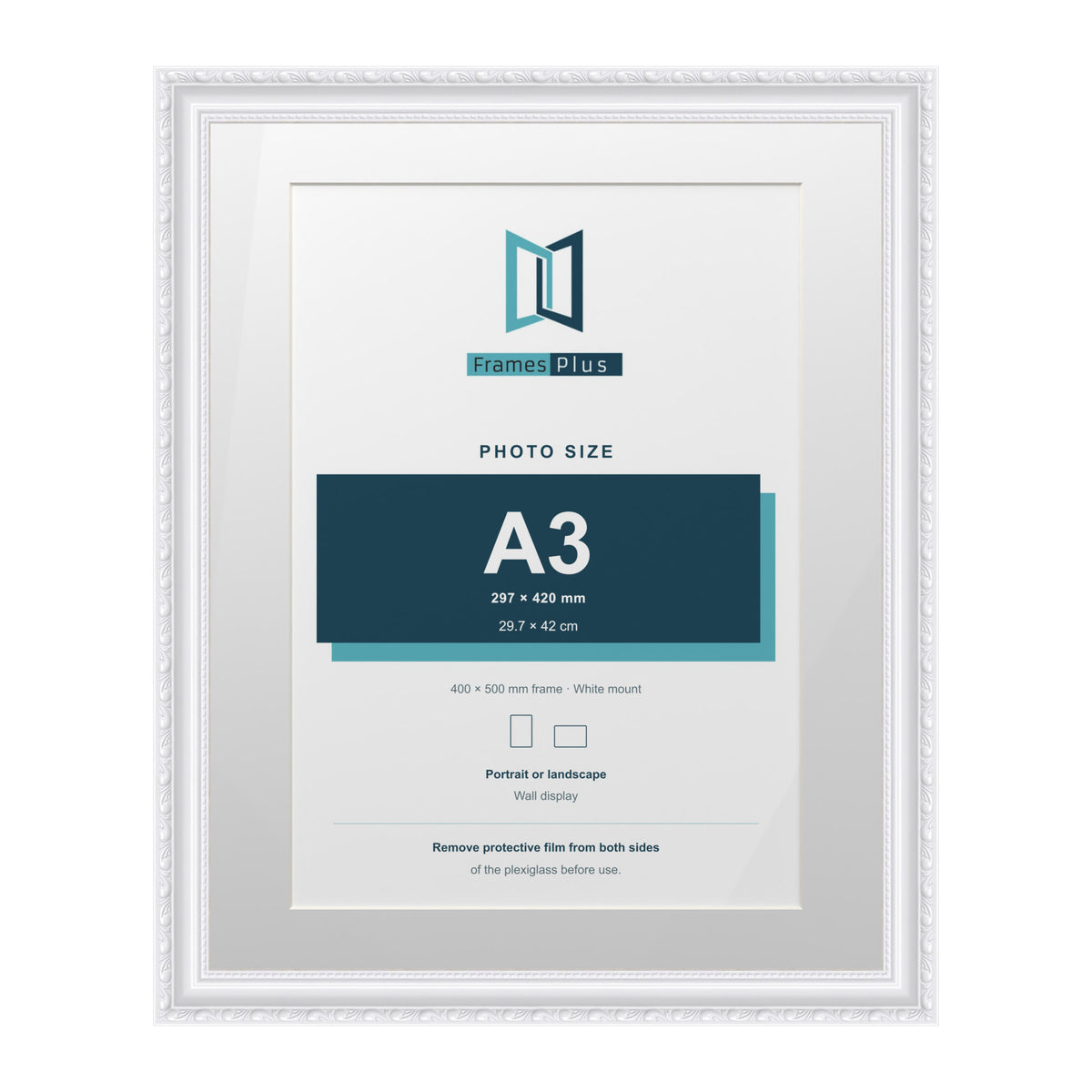 Louis Range White Picture, Photo & Poster Frame with White Mount - 50x40cm Frame for A3 Photo, White