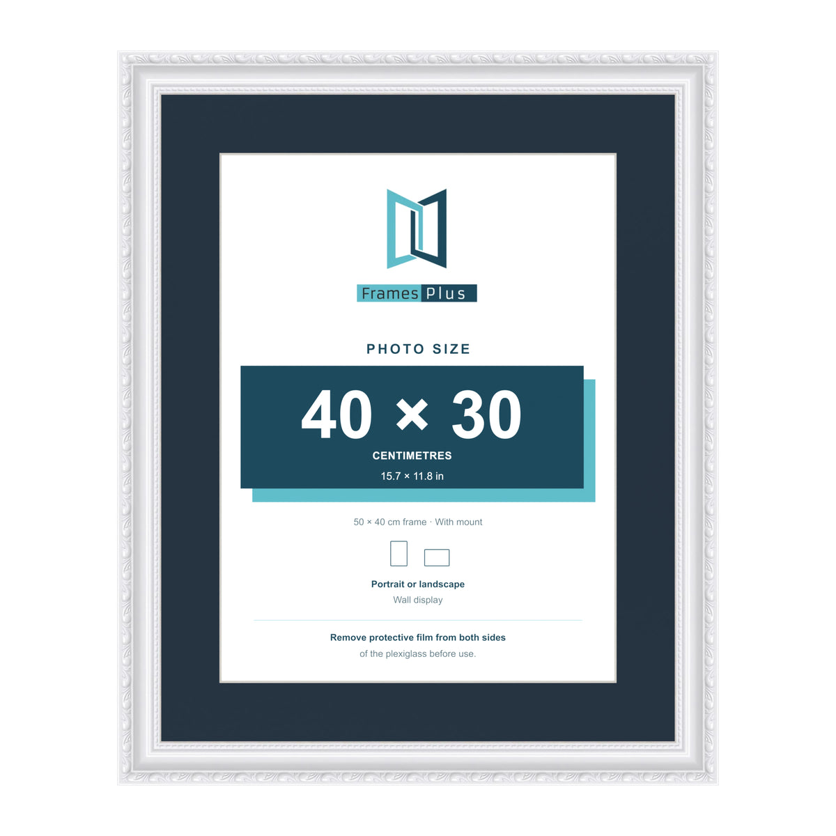 Louis Range White Picture, Photo & Poster Frame with Pacific Blue Mount - 50x40cm Frame for 40x30cm Photo, White