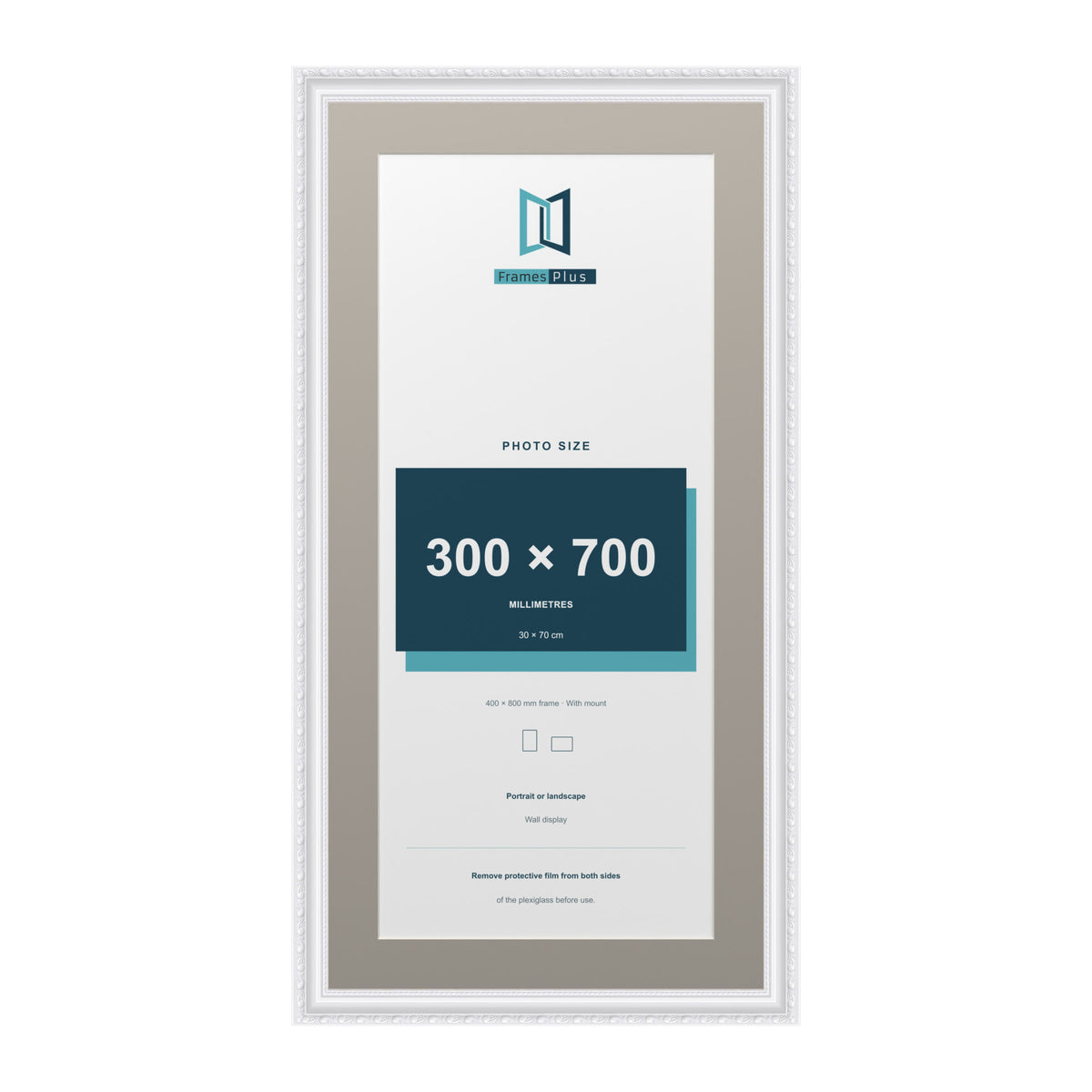Louis Range White Picture, Photo & Poster Frame with Dawn Grey Mount - 80x40cm Frame for 70x30cm Photo, White