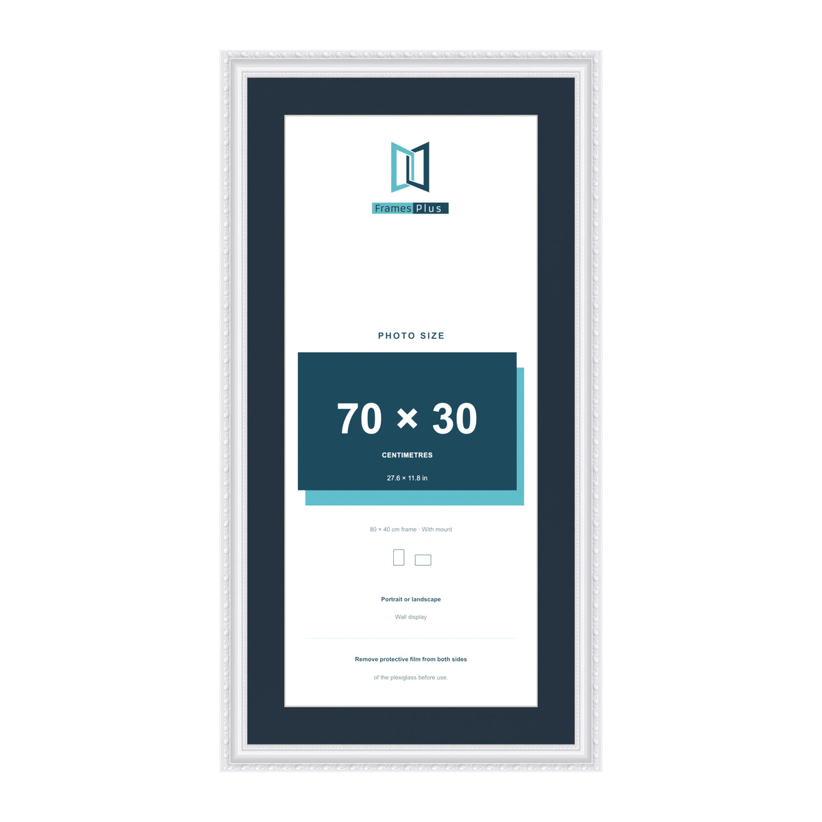Louis Range White Picture, Photo & Poster Frame with Pacific Blue Mount - 80x40cm Frame for 70x30cm Photo, White