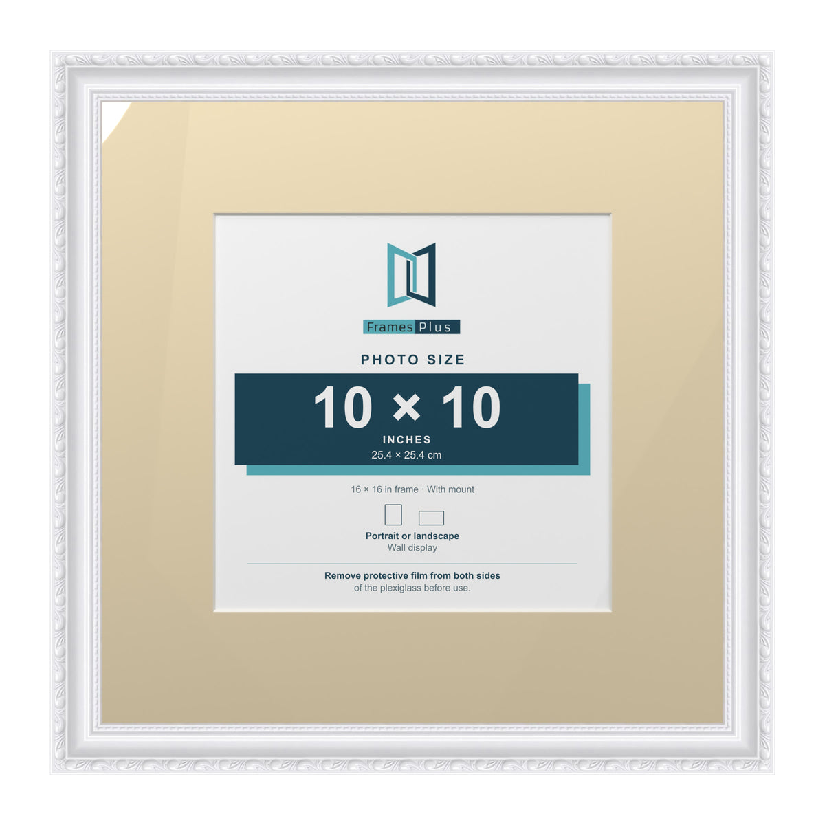 Louis Range White Picture, Photo & Poster Frame with Ivory Mount - 16x16" Frame for 10x10" Photo, White