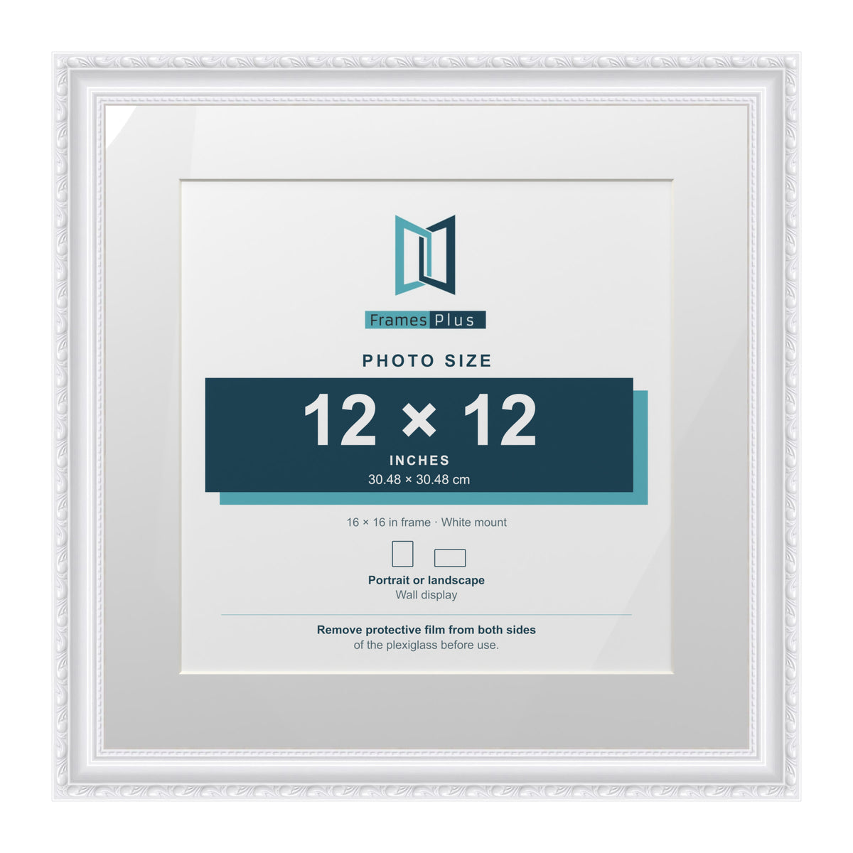 Louis Range White Picture, Photo & Poster Frame with White Mount - 16x16" Frame for 12x12" Photo, White