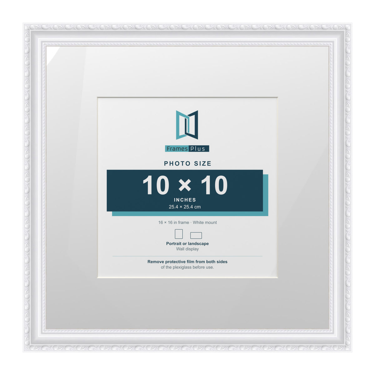 Louis Range White Picture, Photo & Poster Frame with White Mount - 16x16" Frame for 10x10" Photo, White