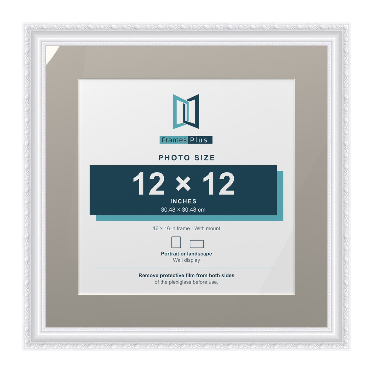 Louis Range White Picture, Photo & Poster Frame with Dawn Grey Mount - 16x16" Frame for 12x12" Photo, White