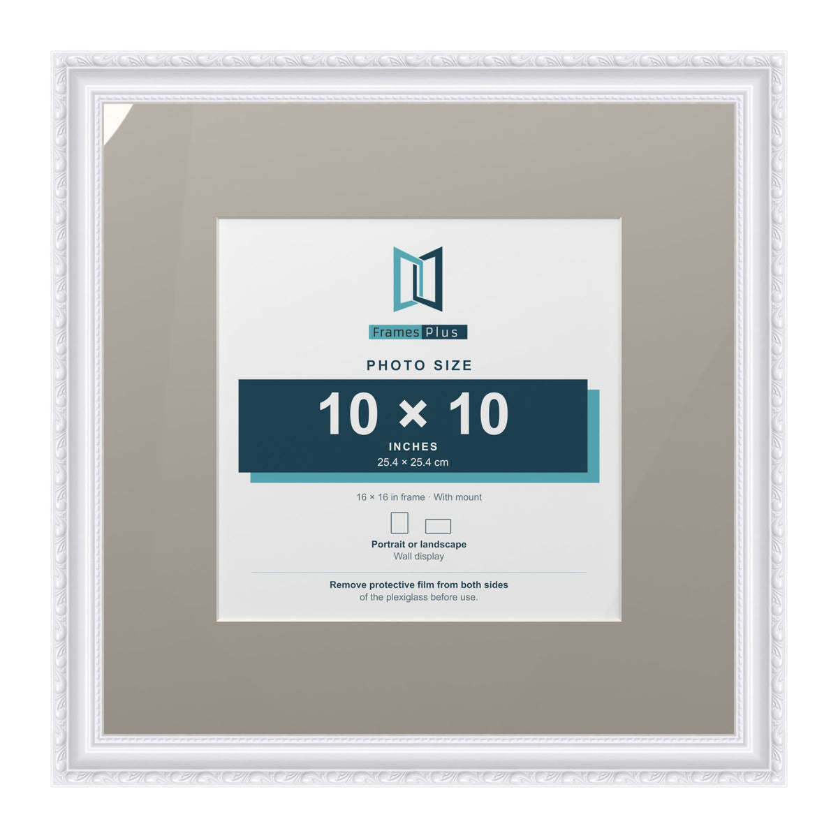 Louis Range White Picture, Photo & Poster Frame with Dawn Grey Mount - 16x16" Frame for 10x10" Photo, White