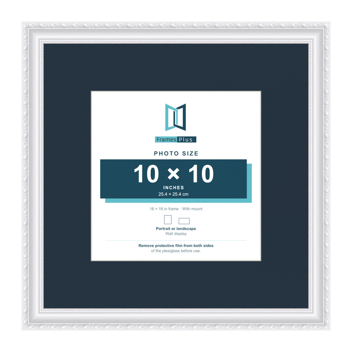 Louis Range White Picture, Photo & Poster Frame with Pacific Blue Mount - 16x16" Frame for 10x10" Photo, White