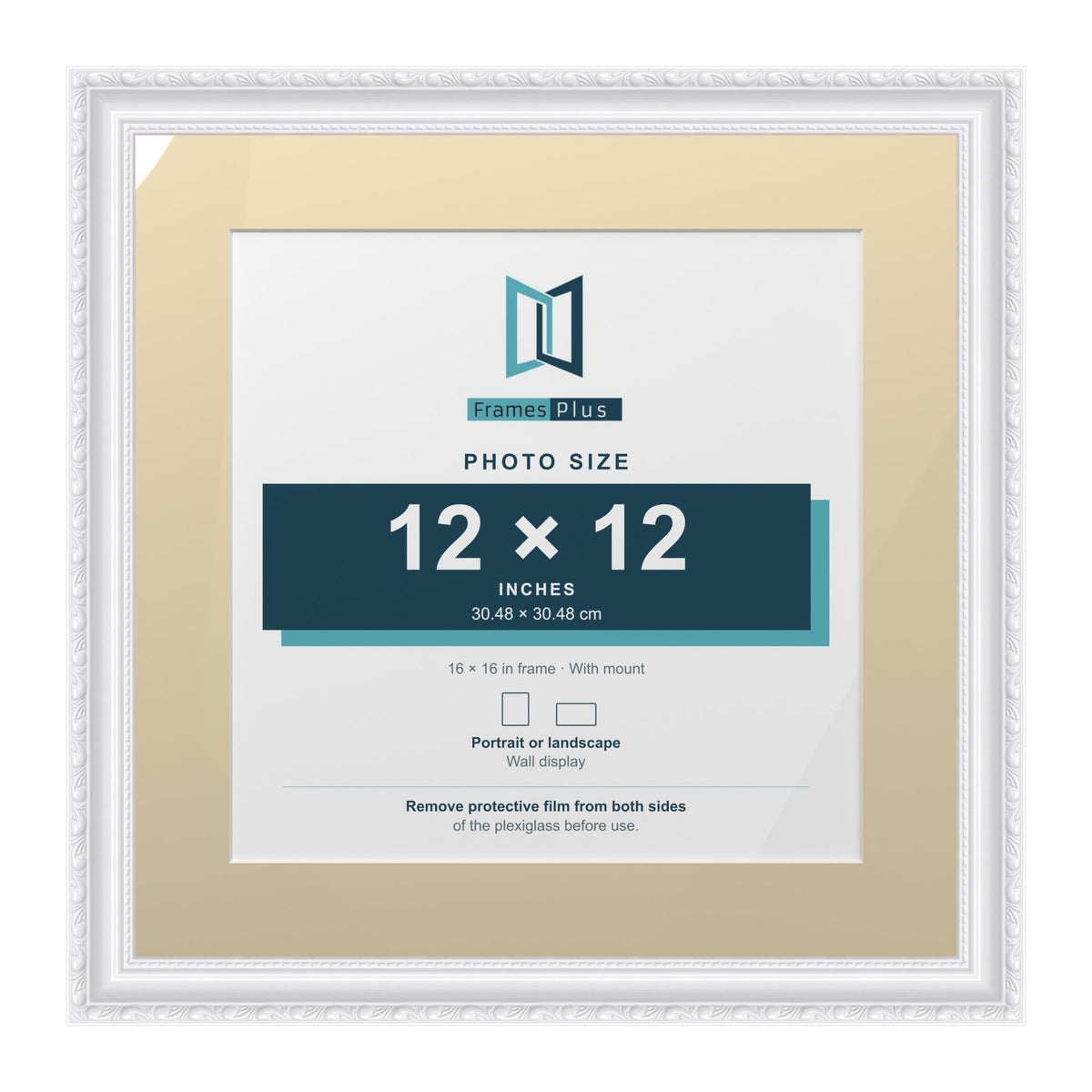 Louis Range White Picture, Photo & Poster Frame with Ivory Mount - 16x16" Frame for 12x12" Photo, White