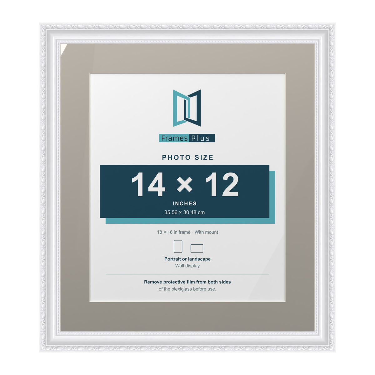 Louis Range White Picture, Photo & Poster Frame with Dawn Grey Mount - 18x16" Frame for 14x12" Photo, White