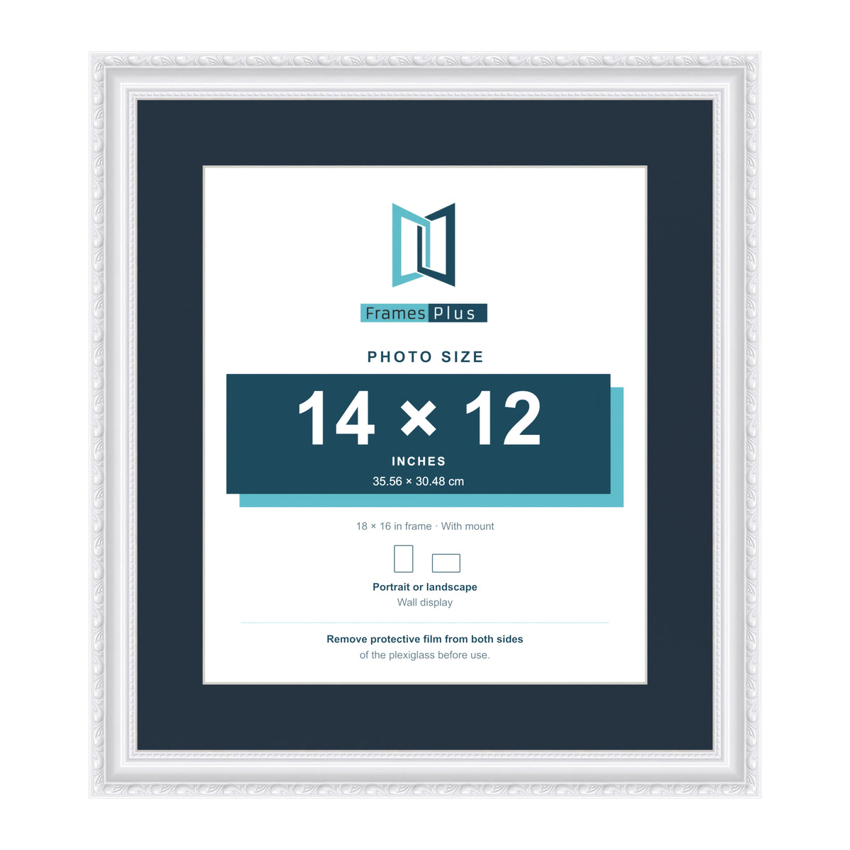 Louis Range White Picture, Photo & Poster Frame with Pacific Blue Mount - 18x16" Frame for 14x12" Photo, White