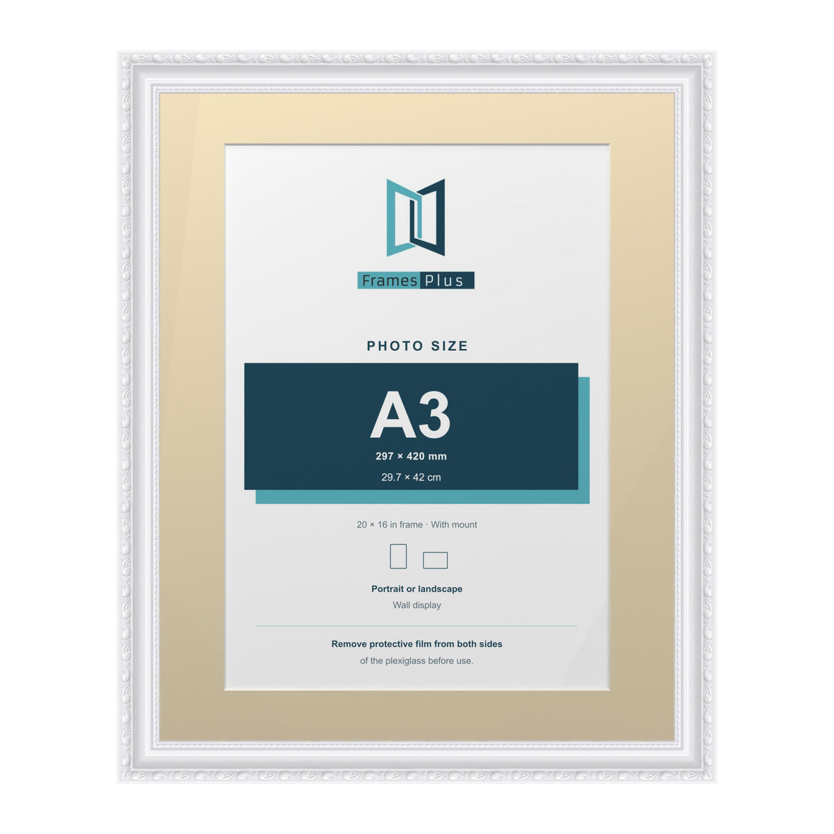Louis Range White Picture, Photo & Poster Frame with Ivory Mount - 20x16" Frame for A3 Photo, White