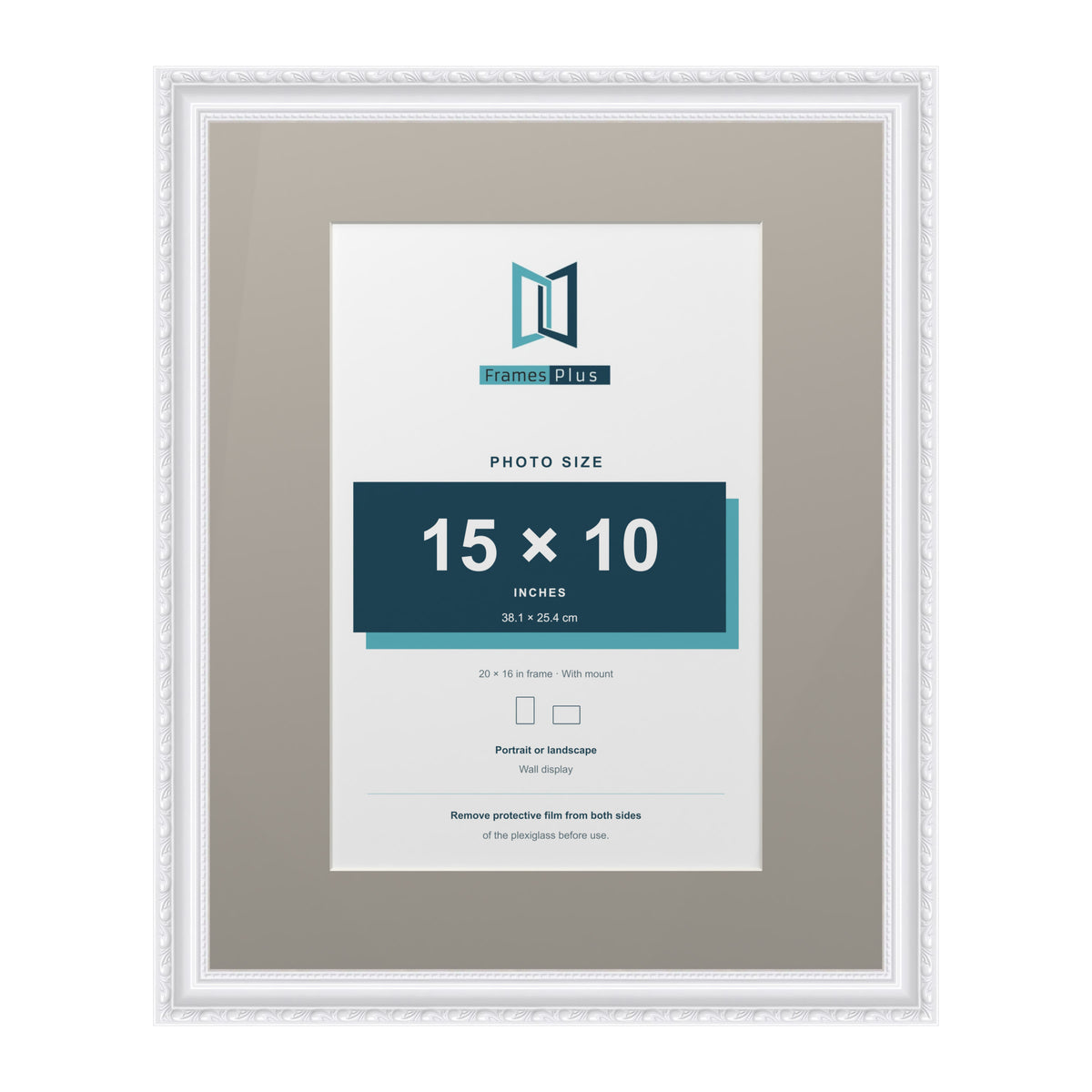 Louis Range White Picture, Photo & Poster Frame with Dawn Grey Mount - 20x16" Frame for 15x10" Photo, White