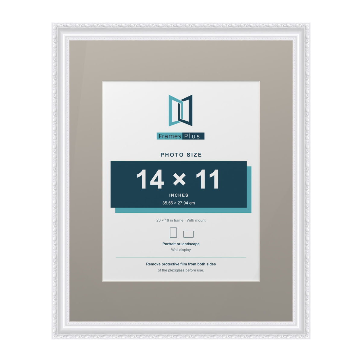 Louis Range White Picture, Photo & Poster Frame with Dawn Grey Mount - 20x16" Frame for 14x11" Photo, White