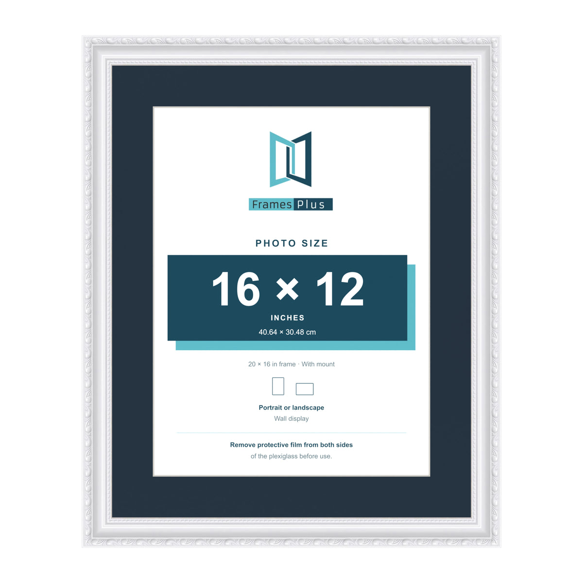 Louis Range White Picture, Photo & Poster Frame with Pacific Blue Mount - 20x16" Frame for 16x12" Photo, White