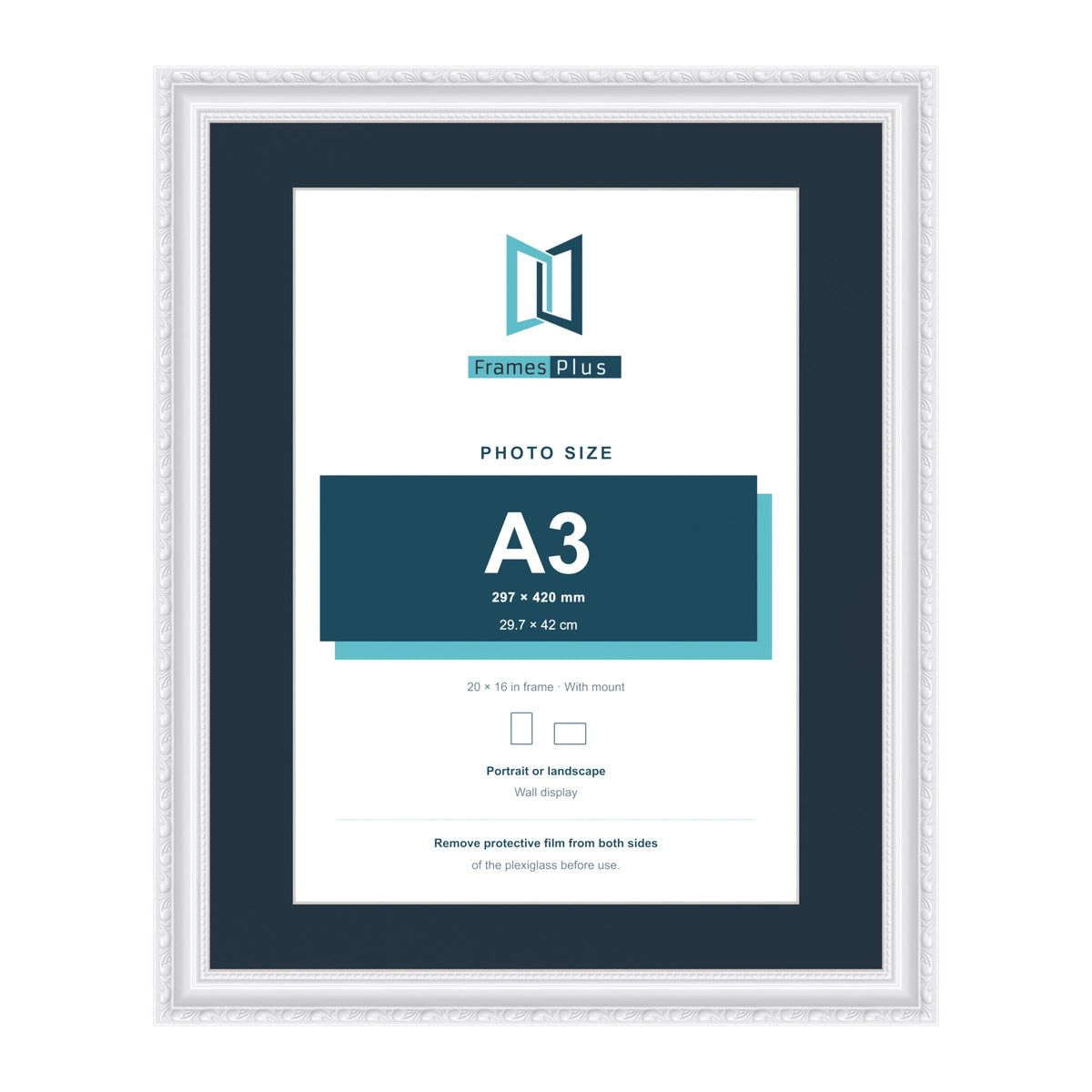 Louis Range White Picture, Photo & Poster Frame with Pacific Blue Mount - 20x16" Frame for A3 Photo, White