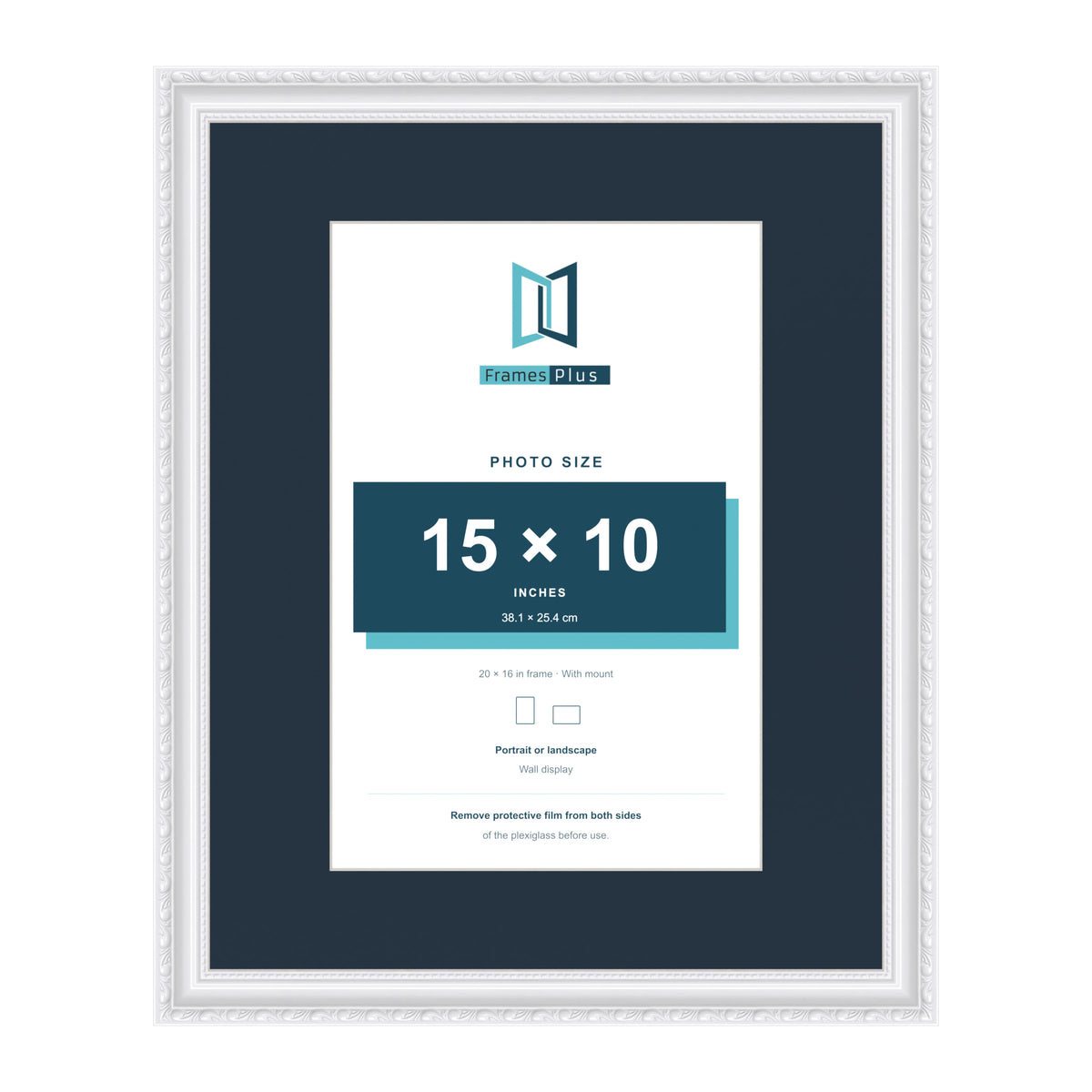 Louis Range White Picture, Photo & Poster Frame with Pacific Blue Mount - 20x16" Frame for 15x10" Photo, White