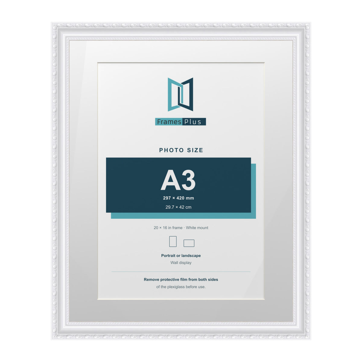 Louis Range White Picture, Photo & Poster Frame with White Mount - 20x16" Frame for A3 Photo, White