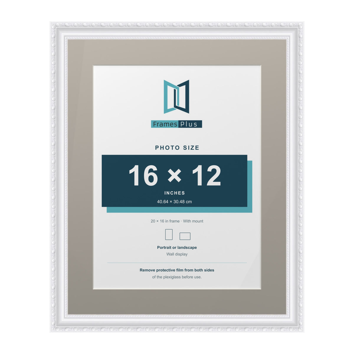 Louis Range White Picture, Photo & Poster Frame with Dawn Grey Mount - 20x16" Frame for 16x12" Photo, White