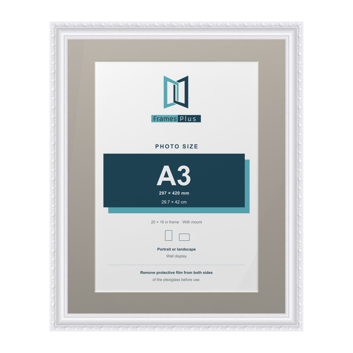 Louis Range White Picture, Photo & Poster Frame with Dawn Grey Mount - 20x16" Frame for A3 Photo, White