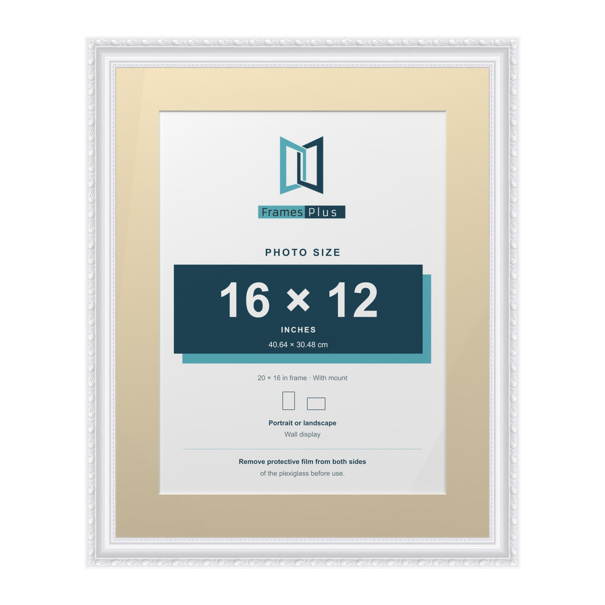 Louis Range White Picture, Photo & Poster Frame with Ivory Mount - 20x16" Frame for 16x12" Photo, White