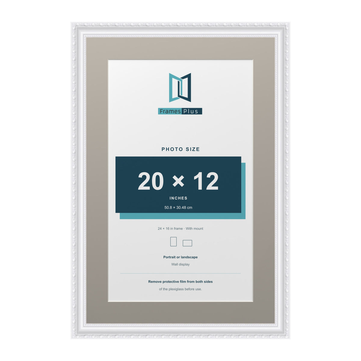 Louis Range White Picture, Photo & Poster Frame with Dawn Grey Mount - 24x16" Frame for 20x12" Photo, White