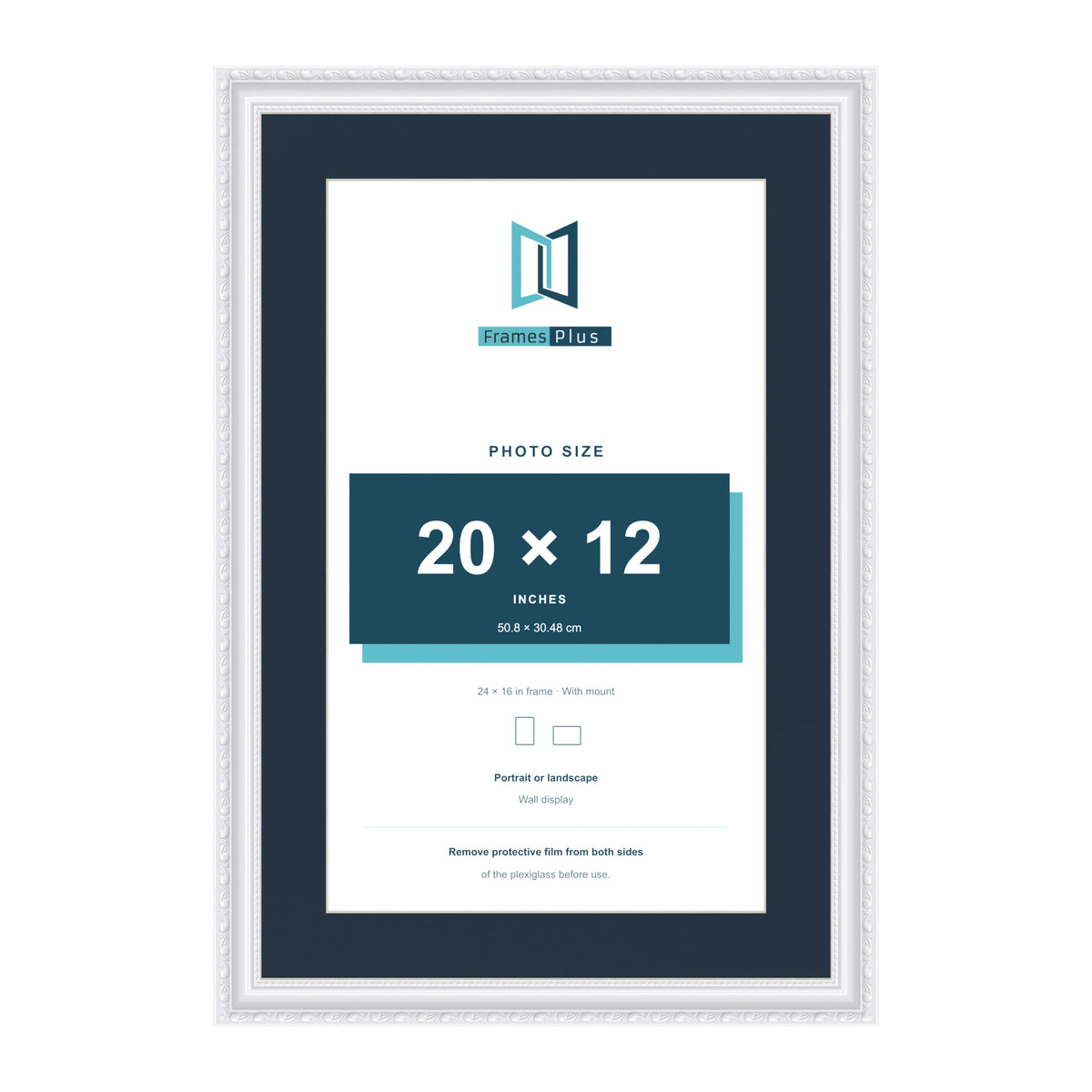 Louis Range White Picture, Photo & Poster Frame with Pacific Blue Mount - 24x16" Frame for 20x12" Photo, White