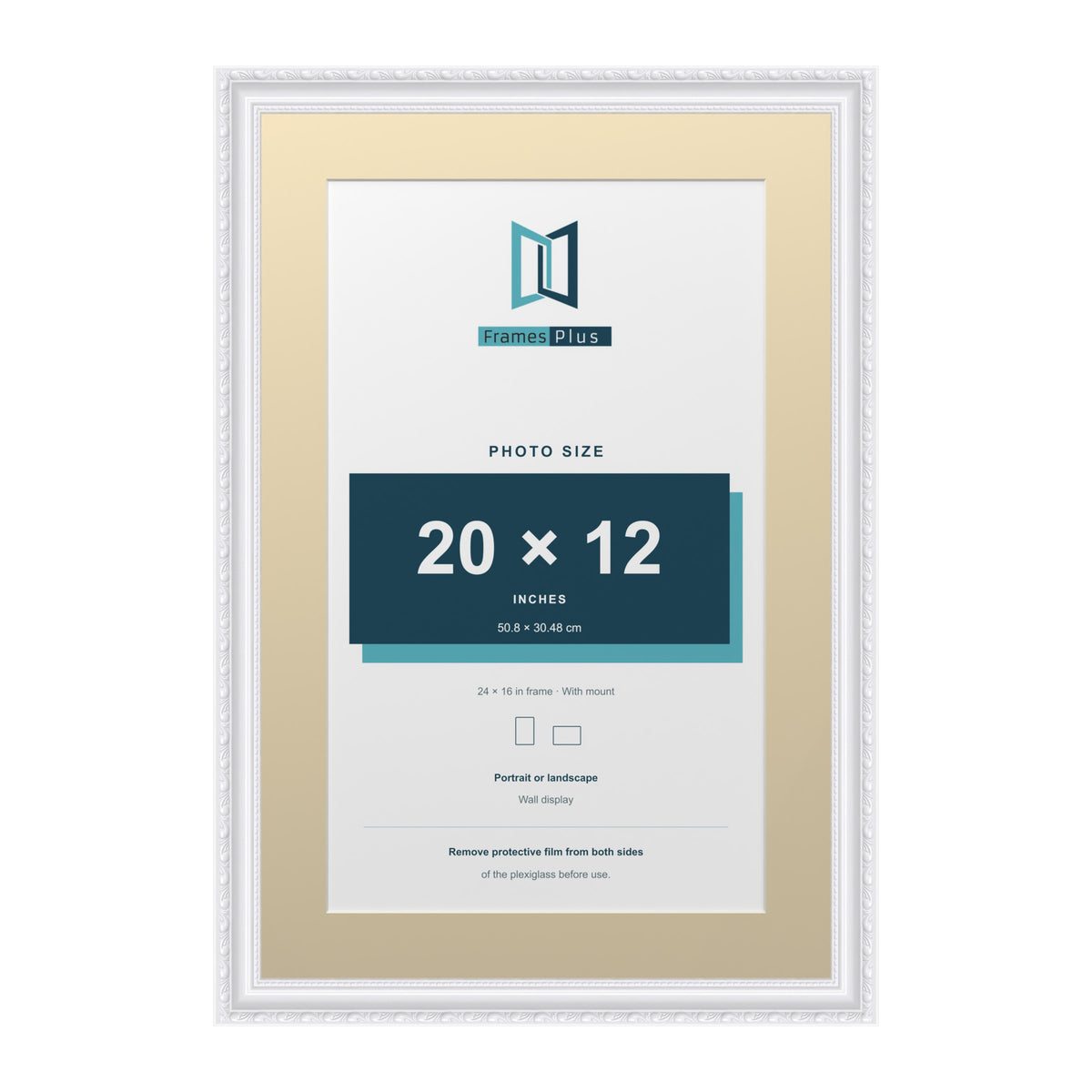 Louis Range White Picture, Photo & Poster Frame with Ivory Mount - 24x16" Frame for 20x12" Photo, White