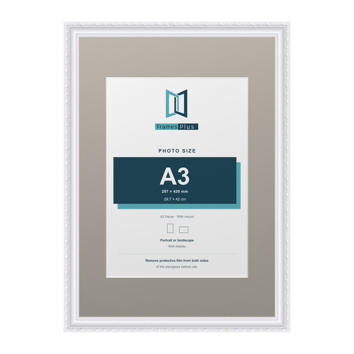 Louis Range White Picture, Photo & Poster Frame with Dawn Grey Mount - A2 Frame for A3 Photo, White