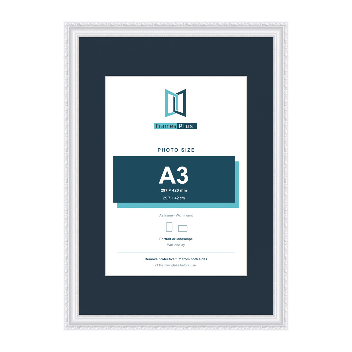 Louis Range White Picture, Photo & Poster Frame with Pacific Blue Mount - A2 Frame for A3 Photo, White