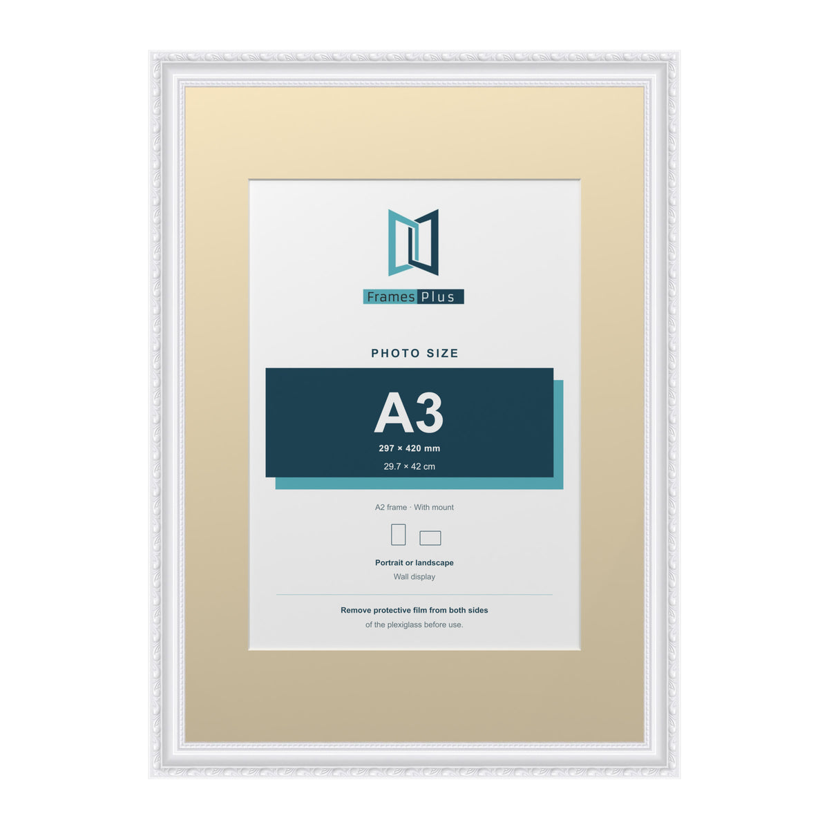 Louis Range White Picture, Photo & Poster Frame with Ivory Mount - A2 Frame for A3 Photo, White