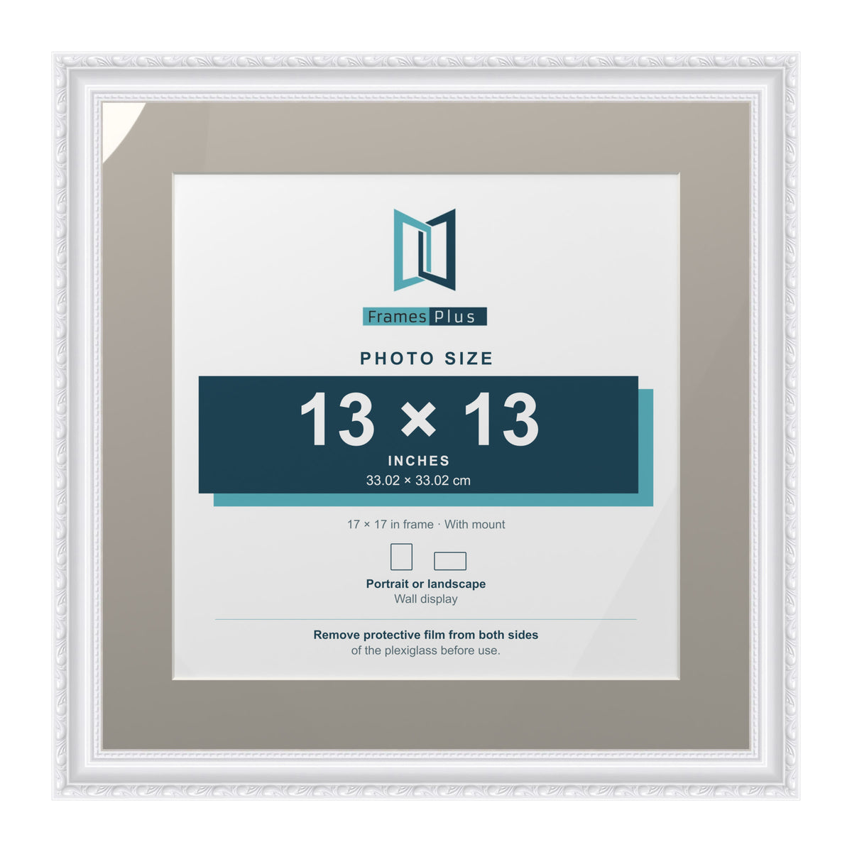 Louis Range White Picture, Photo & Poster Frame with Dawn Grey Mount - 17x17" Frame for 13x13" Photo, White