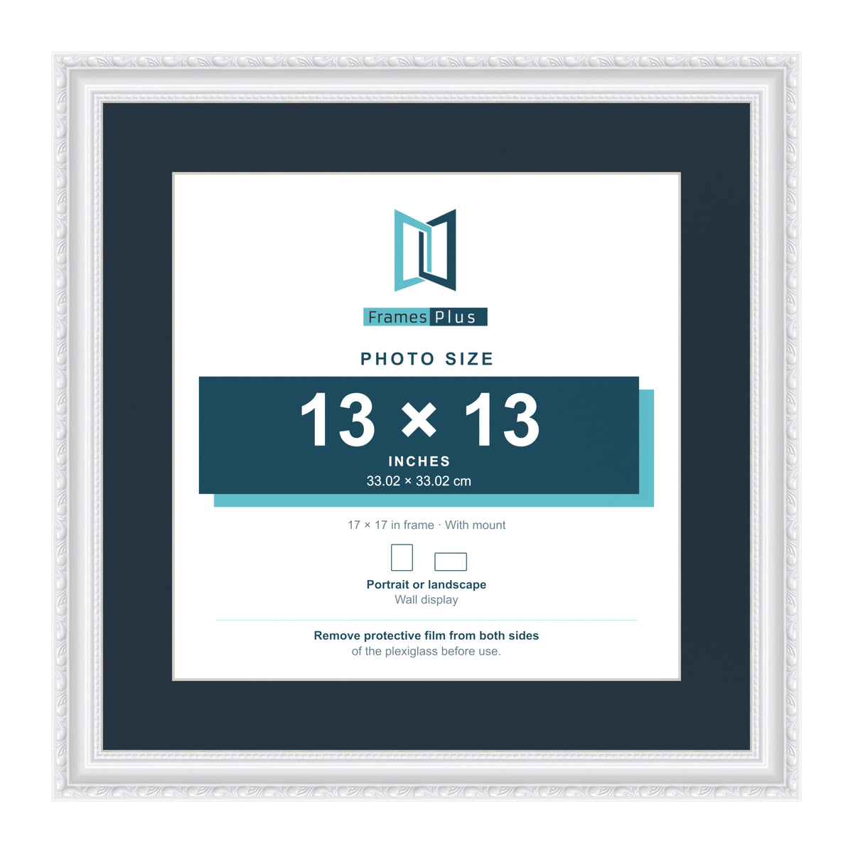 Louis Range White Picture, Photo & Poster Frame with Pacific Blue Mount - 17x17" Frame for 13x13" Photo, White