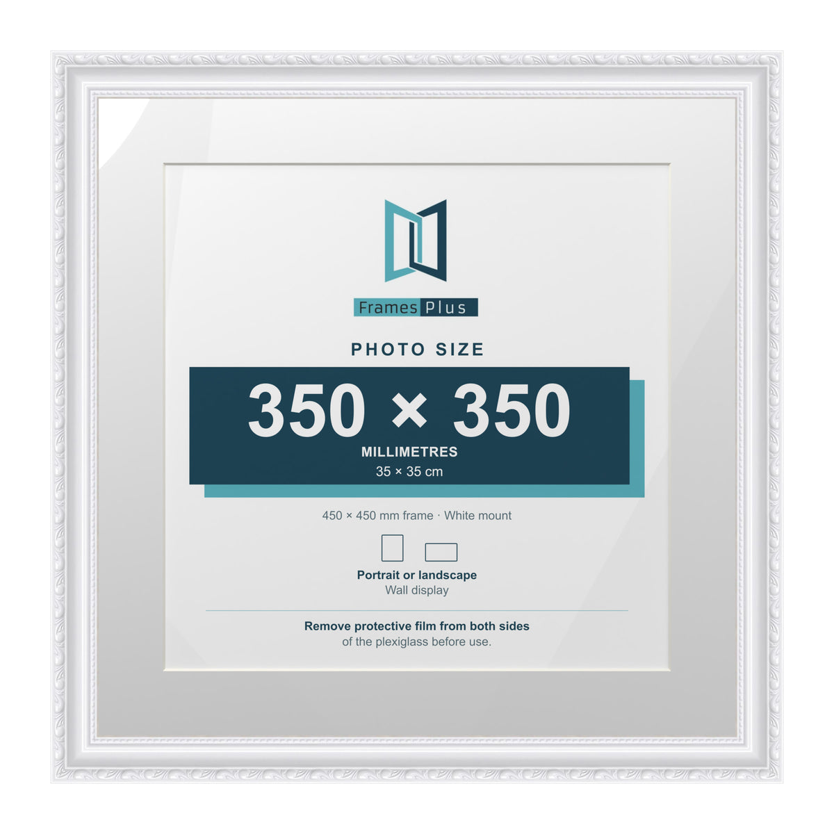 Louis Range White Picture, Photo & Poster Frame with White Mount - 45x45cm Frame for 35x35cm Photo, White