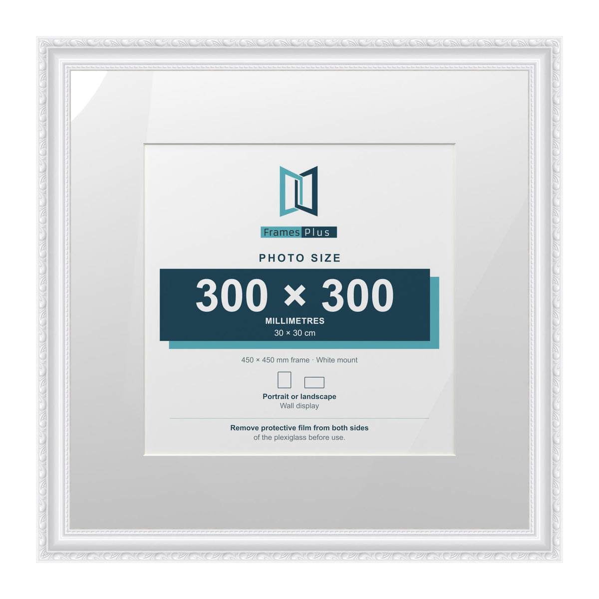 Louis Range White Picture, Photo & Poster Frame with White Mount - 45x45cm Frame for 30x30cm Photo, White