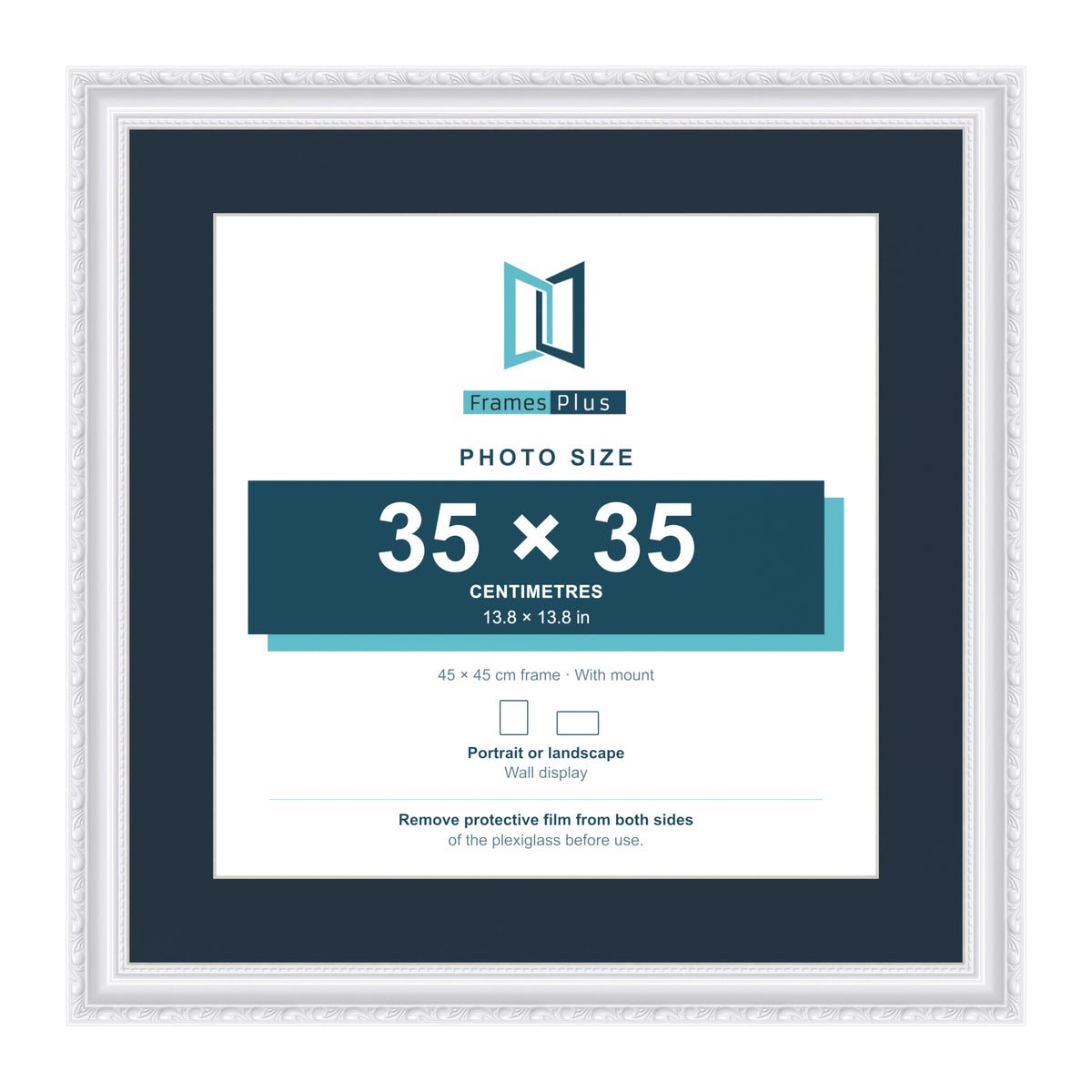 Louis Range White Picture, Photo & Poster Frame with Pacific Blue Mount - 45x45cm Frame for 35x35cm Photo, White