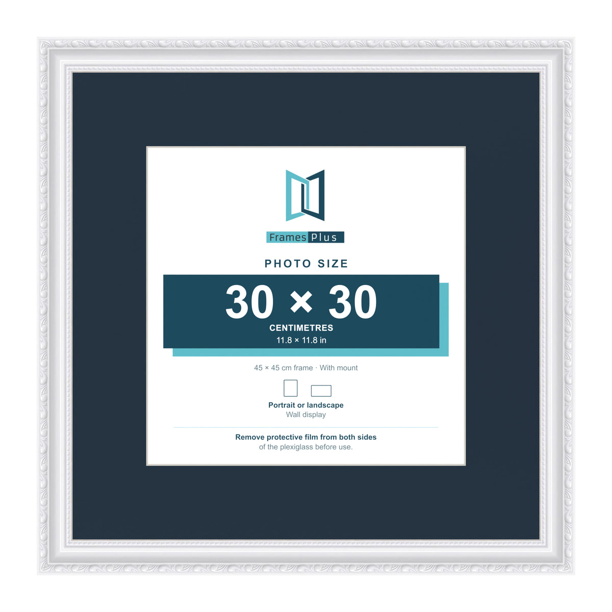 Louis Range White Picture, Photo & Poster Frame with Pacific Blue Mount - 45x45cm Frame for 30x30cm Photo, White