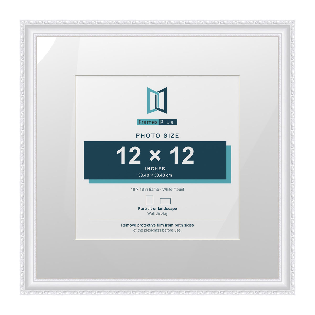 Louis Range White Picture, Photo & Poster Frame with White Mount - 18x18" Frame for 12x12" Photo, White
