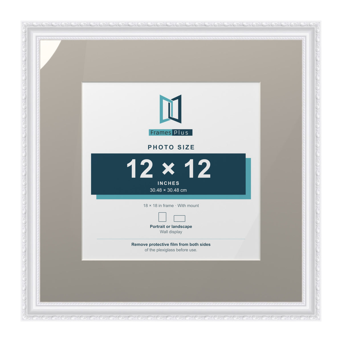 Louis Range White Picture, Photo & Poster Frame with Dawn Grey Mount - 18x18" Frame for 12x12" Photo, White