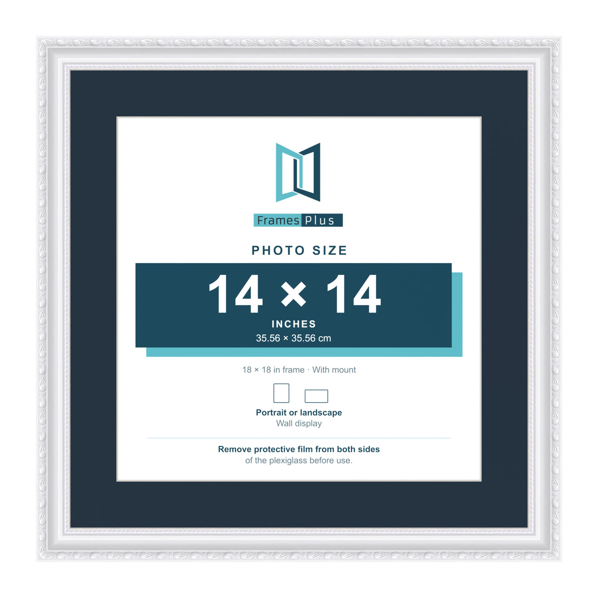 Louis Range White Picture, Photo & Poster Frame with Pacific Blue Mount - 18x18" Frame for 14x14" Photo, White