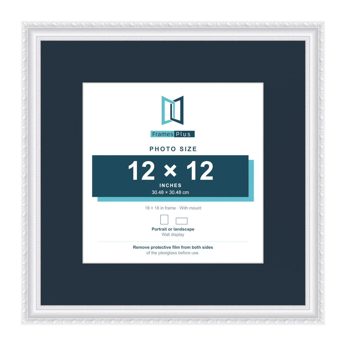 Louis Range White Picture, Photo & Poster Frame with Pacific Blue Mount - 18x18" Frame for 12x12" Photo, White