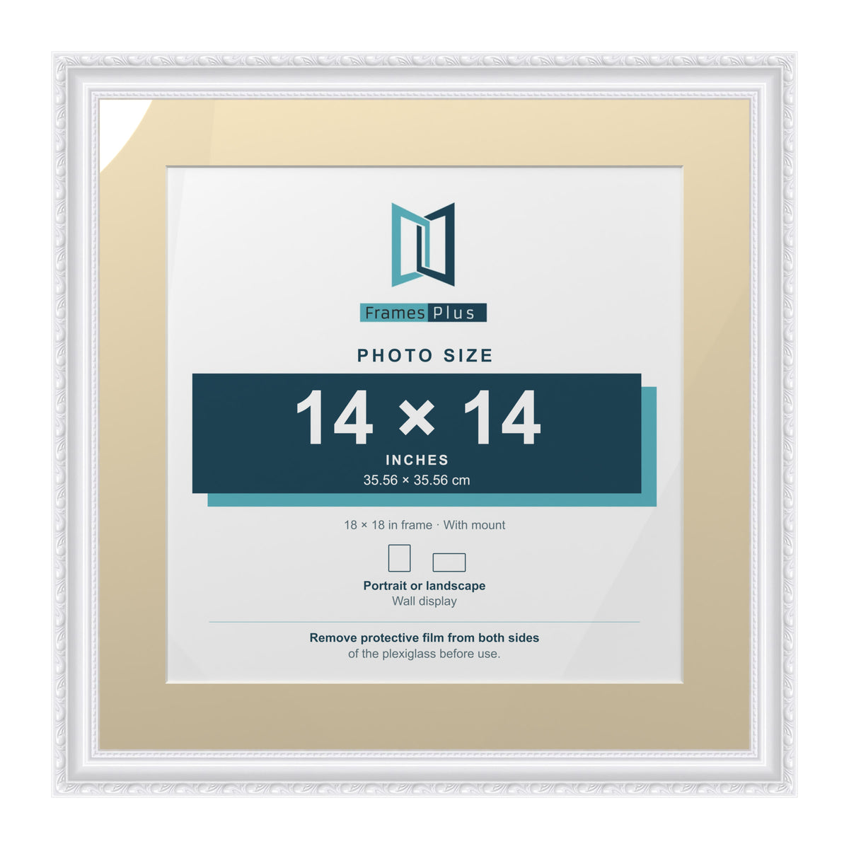 Louis Range White Picture, Photo & Poster Frame with Ivory Mount - 18x18" Frame for 14x14" Photo, White