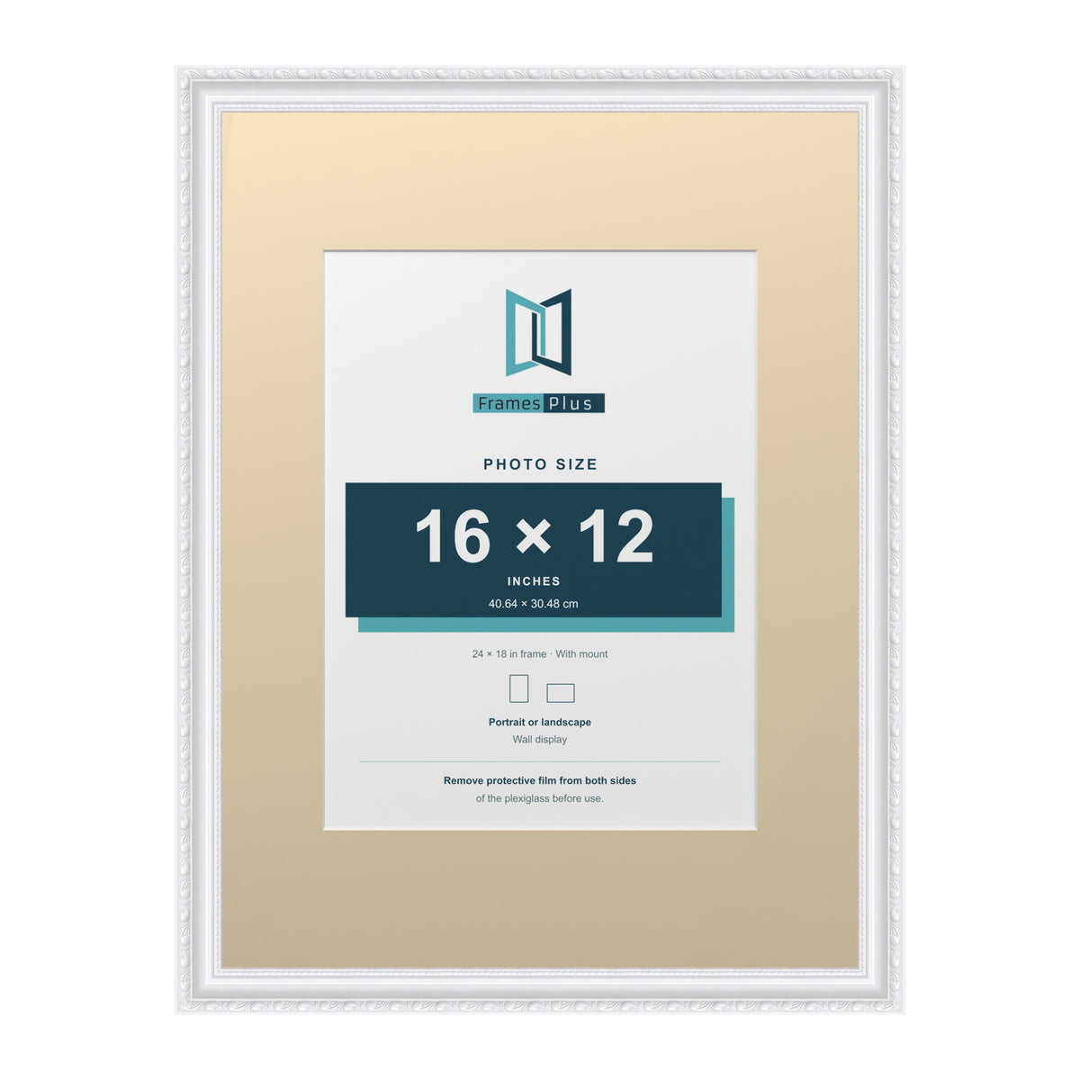 Louis Range White Picture, Photo & Poster Frame with Ivory Mount - 24x18" Frame for 16x12" Photo, White