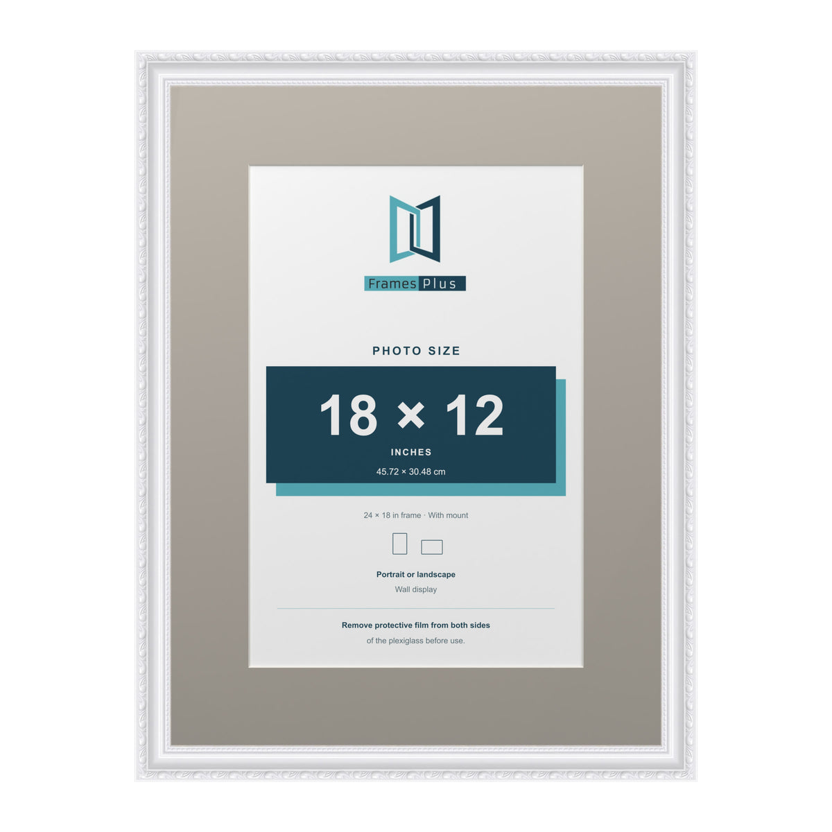 Louis Range White Picture, Photo & Poster Frame with Dawn Grey Mount - 24x18" Frame for 18x12" Photo, White