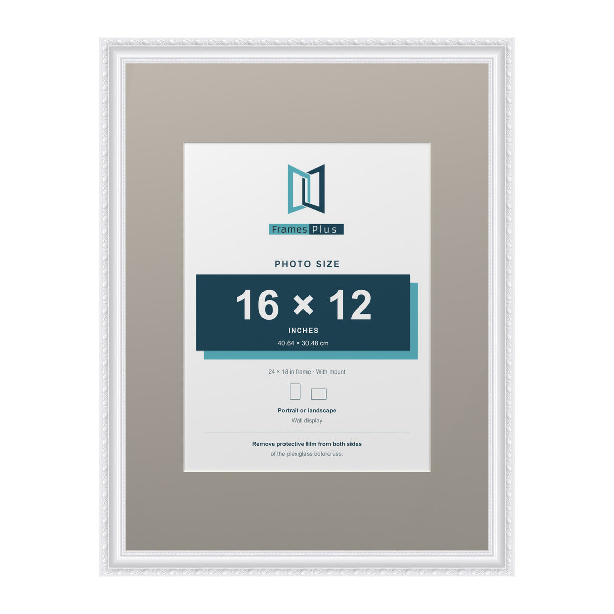 Louis Range White Picture, Photo & Poster Frame with Dawn Grey Mount - 24x18" Frame for 16x12" Photo, White