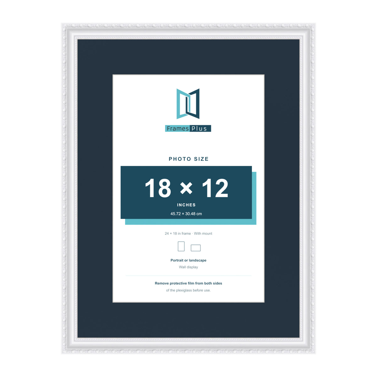 Louis Range White Picture, Photo & Poster Frame with Pacific Blue Mount - 24x18" Frame for 18x12" Photo, White