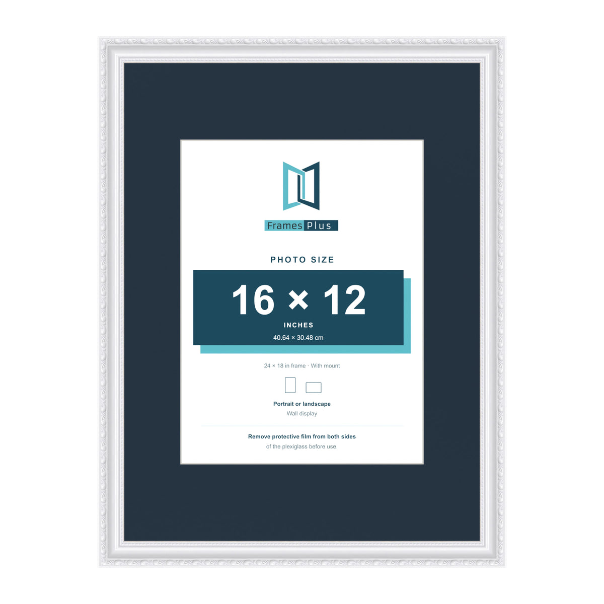 Louis Range White Picture, Photo & Poster Frame with Pacific Blue Mount - 24x18" Frame for 16x12" Photo, White