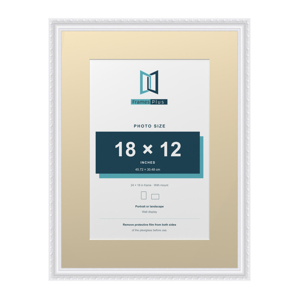 Louis Range White Picture, Photo & Poster Frame with Ivory Mount - 24x18" Frame for 18x12" Photo, White