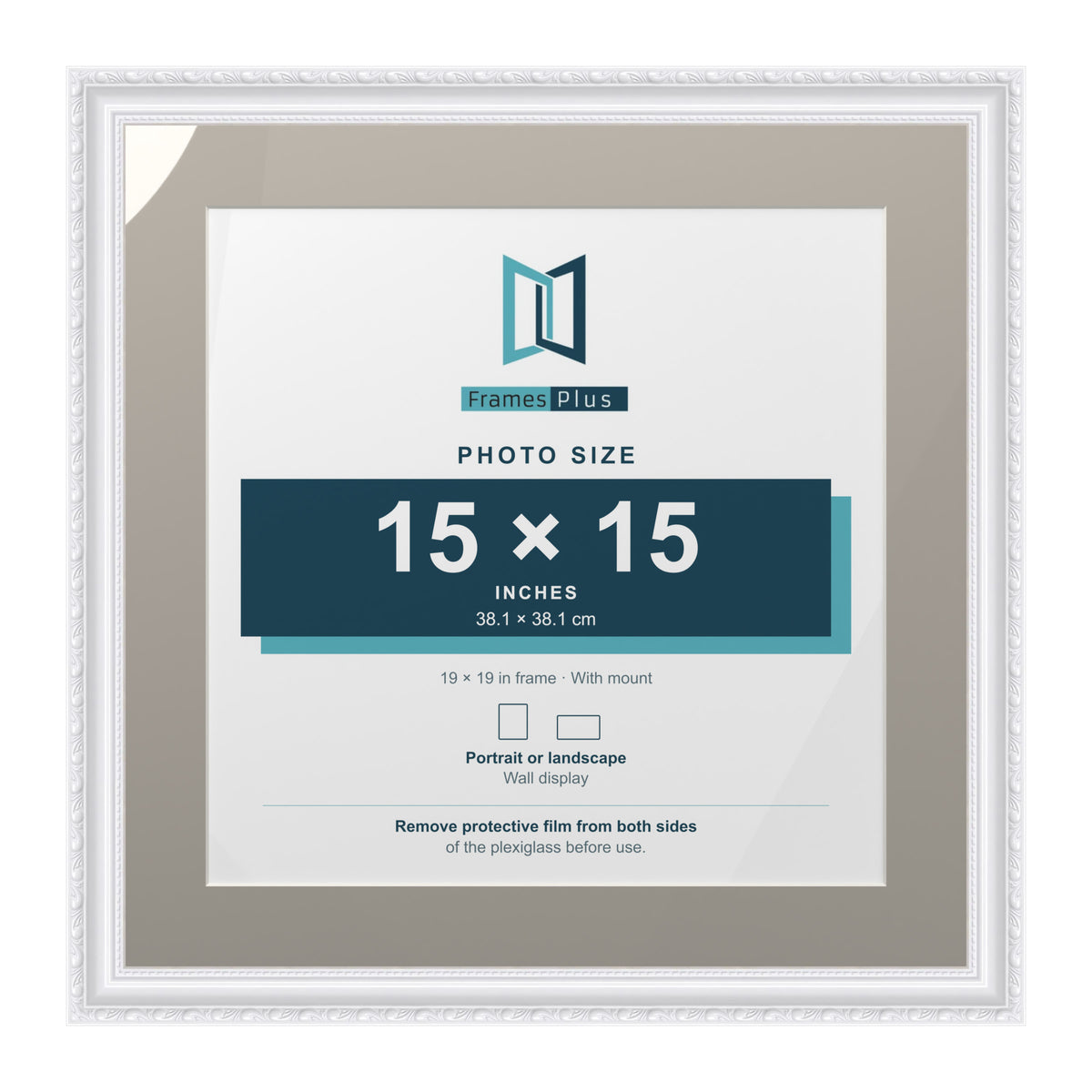 Louis Range White Picture, Photo & Poster Frame with Dawn Grey Mount - 19x19" Frame for 15x15" Photo, White